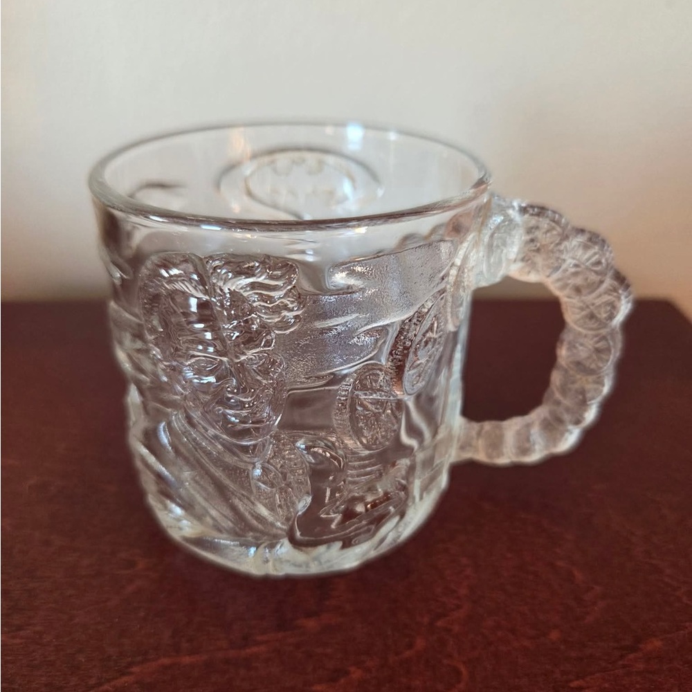 1995 McDonald's Batman Forever Two-Face clear glass mug.